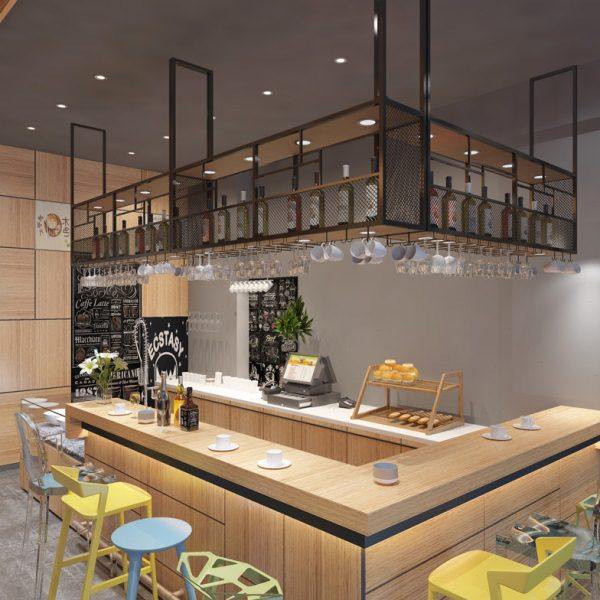 吧台悬挂吊架铁艺工业风酒架ktv餐厅装饰展示架酒吧倒挂高脚杯架