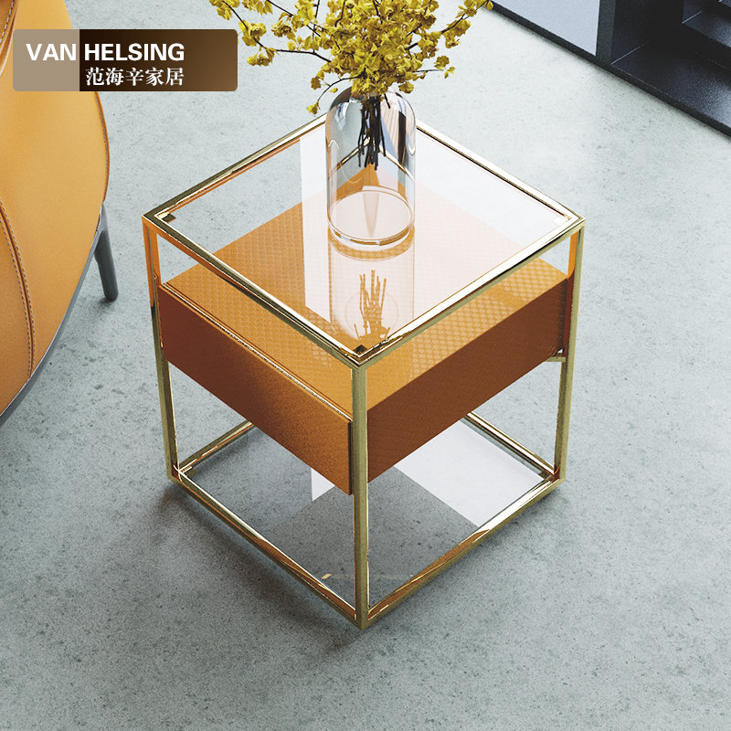 轻奢后现代角几小方桌沙发边几床头E柜客厅卧室方形不锈钢金色玻