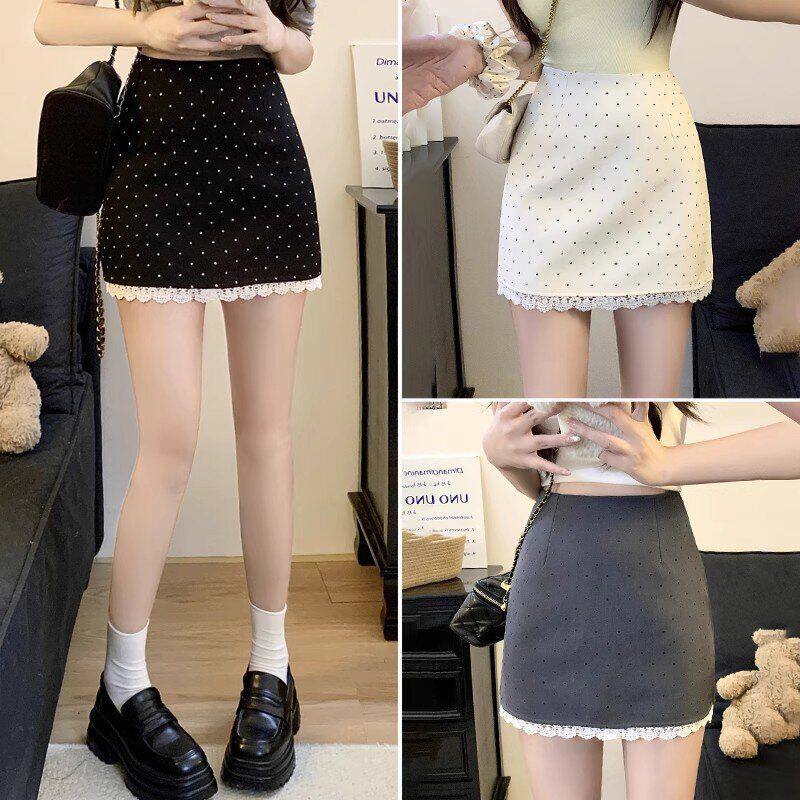 2025波点半身裙A字裙蕾丝新款半裙短裙裤裙女时尚西装高腰包臀裙