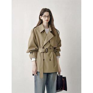 英伦风卡其色短款风衣女2025新款春秋季收腰小个子高级感爆款外套