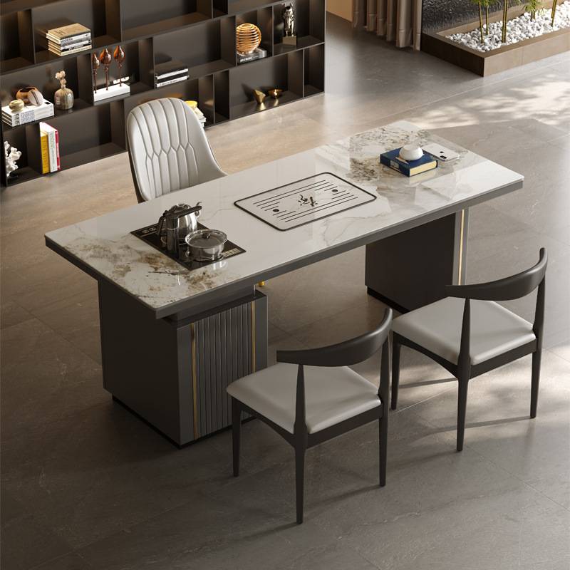 现代简约岩板茶桌椅组合轻奢阳台办公室小茶几石板茶台烧水壶一体