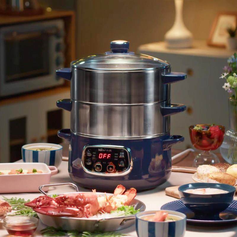 小熊电蒸锅火锅家用多功能蒸煮一体式10升智能不锈钢蒸煮锅早餐机