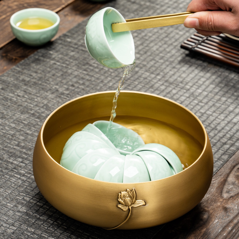纯铜茶洗特大号笔洗家用水洗水盂功夫茶具配件六君子杯洗禅意日式