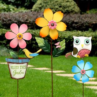 户外花园花插铁艺杂货庭院别墅阳台卡通花朵风车装饰造景布置插件