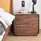 北欧实木床头柜简约卧室床头储物柜整装 收纳柜北美黑胡桃木床边柜