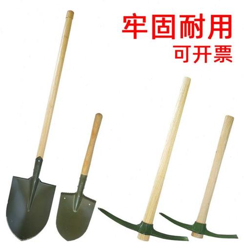 户外大铁锹锰钢205工兵铲多功能铲子挖土小十字镐木柄把铁镐车载
