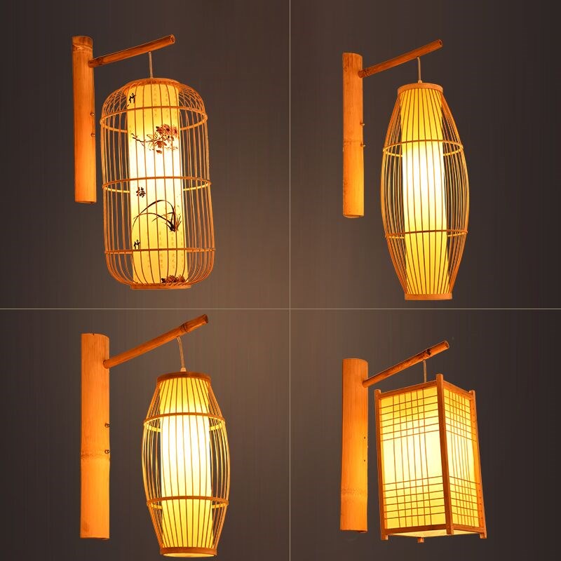 新中式壁灯日式餐厅榻榻米t创意竹编茶楼过道民宿客栈床头灯竹艺