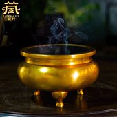 藏村家用铜鎏金鬲式 盘香炉客厅摆件 炉室内桌面三足熏香炉藏式