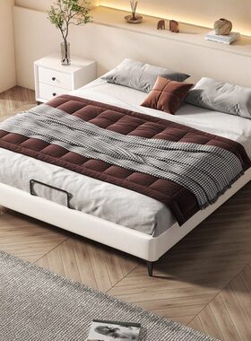 极简创意无床头床主卧双人床现代轻奢储物高床箱齐边小户型布艺床