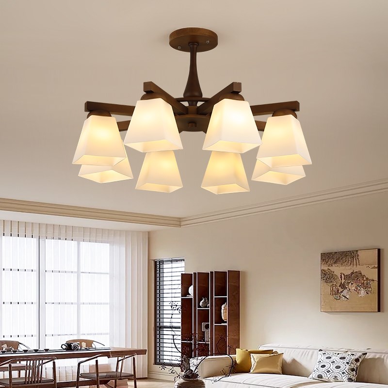 客厅吊灯新款法式中古风胡桃w木色高级感复古餐厅卧室大厅茶室灯