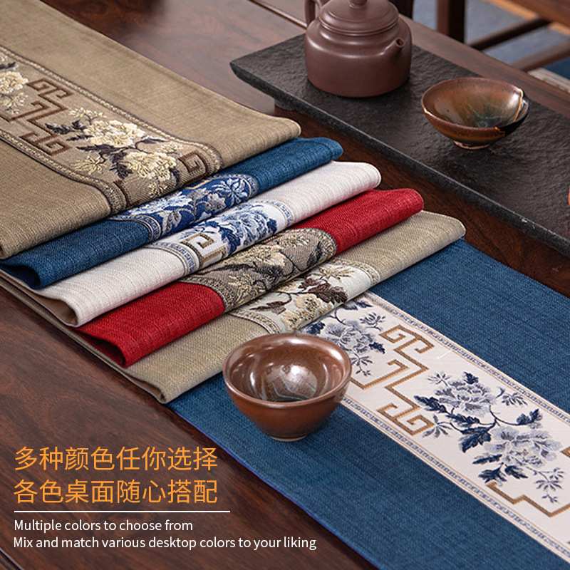 中国风高端桌旗茶桌布长条茶几旗新中式丝绸棉麻茶席桌垫防水布