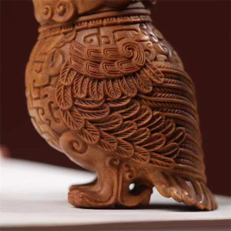 老山檀仿古春秋战国子弄乍鸟尊手把件茶宠小鸟檀香文玩收藏礼摆件