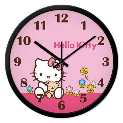 可爱卡通挂钟女孩儿童房卧室静音时钟客厅简约现代创意kitty钟表