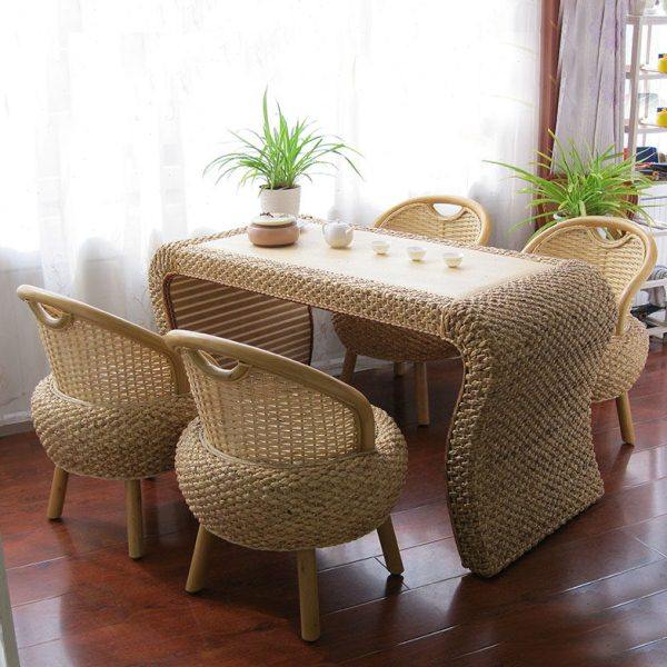 简约藤编阳台艺术茶桌椅组合现代中式原木色功夫泡茶几小户型创意