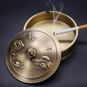 思友 摆件烟灰缸 铜烟灰缸家用客厅带盖防飞灰办公室创意个性