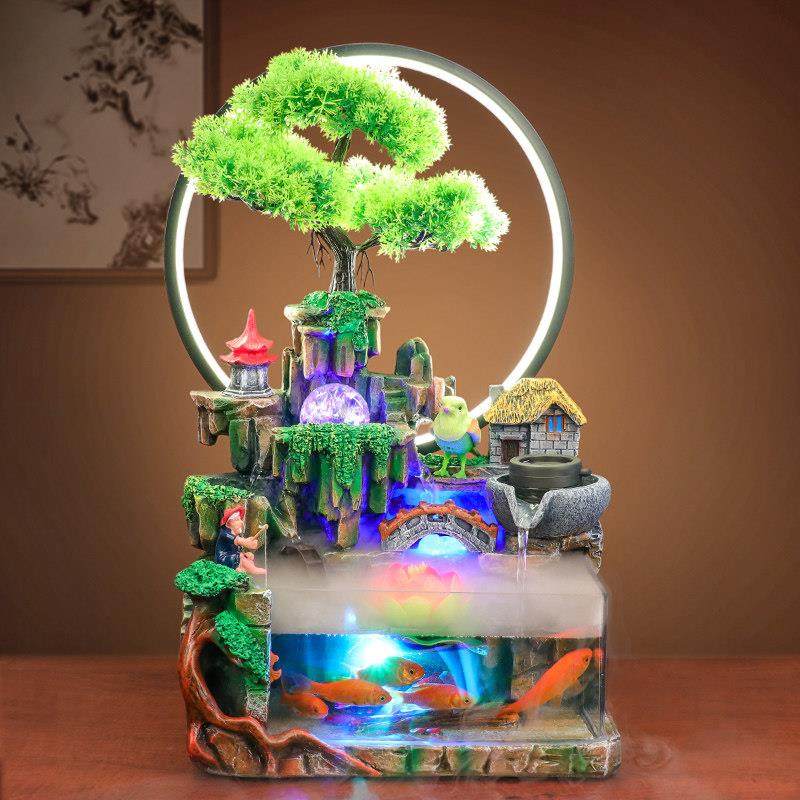假山流水喷泉招财鱼缸风水轮水循环空气加湿器卧室装饰品高档摆件