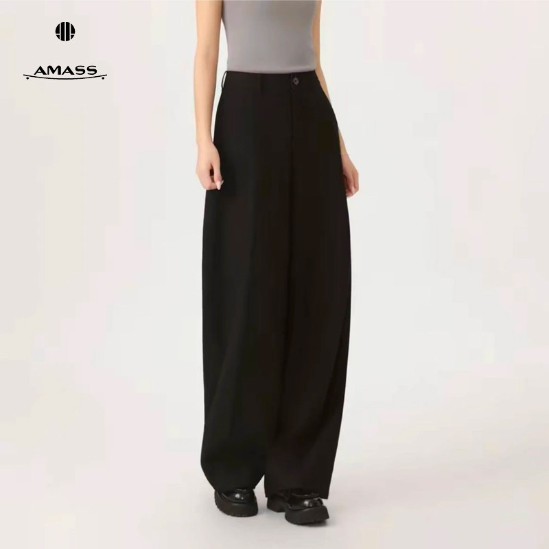 阿玛施高腰慵懒风直筒裤女装秋季纯色显瘦休闲裤510025