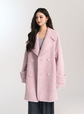 AMASS/阿玛施秋冬新款双排扣中长款翻领廓形爆款毛呢大衣5400842