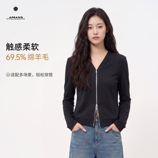阿玛施早秋新款收腰显瘦拉链款V领百搭短款长袖外套540106