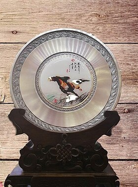 新款锡圆盘志在千里办公室书房桌摆件高档送领导礼品寓意马装饰家