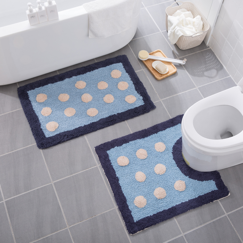 圆点设计家用卫生间全棉吸水地垫卫浴进门门垫马桶地垫u型脚垫子
