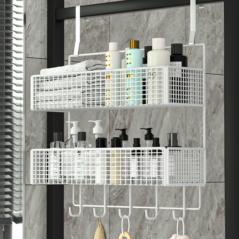 浴室置物架卫生间玻璃门挂架白色厕所收纳毛巾架淋浴房挂篮免打孔
