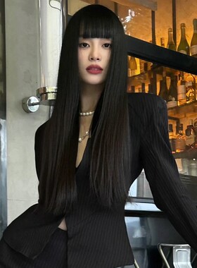 御姐黑长直假发女长发圆脸气质自然逼真空气刘海全头套 模特街拍