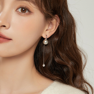 隐形牢固!925银螺旋真麻灰色珍珠流苏耳夹女无耳洞耳环配件空托