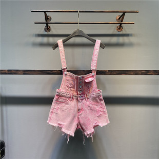 港味2021新款学院风牛仔背带裤女小个子时尚减龄破洞流苏阔腿短裤