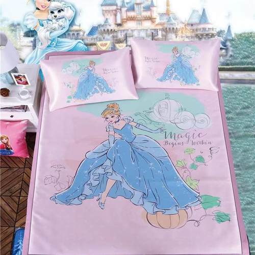 卡通冰丝凉席三件套迪士妮公主空调席可爱夏季软席1.8m1.5m可折叠