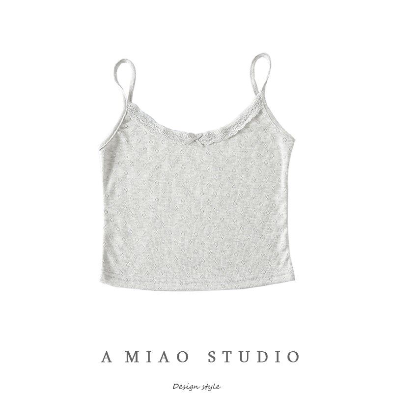 纯欲风蕾丝花边镂空少女小吊带夏季新款女短款露脐打底衫背心女
