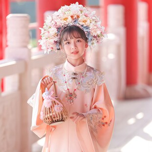 女童汉服春装2025新款粉色马面裙儿童明制超仙古风摄影簪花服装