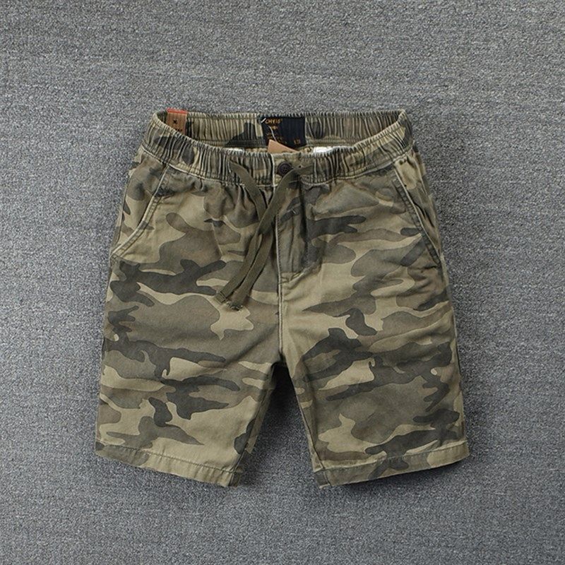 迷彩短裤男水洗5分裤纯棉直筒系带松紧腰复古潮男休闲潮牌五分裤,男装,休闲裤,淘宝优惠券,粉丝福利购,淘宝优惠卷