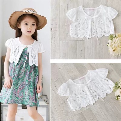 女童短款镂空披肩儿童纯棉立体花白色小坎肩夏款连衣裙外搭披风