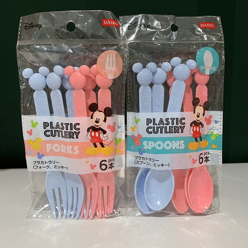 日本大创DAISO 耐高温PP米奇野餐野炊聚会甜品勺子叉子勺叉套装