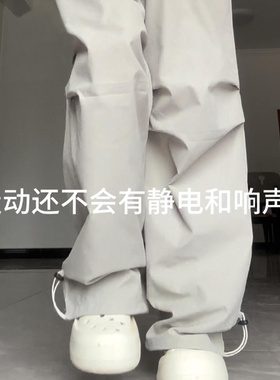 2025年新款灰色工装裤女夏季美式阔腿裤女宽松登山降落运动长裤子
