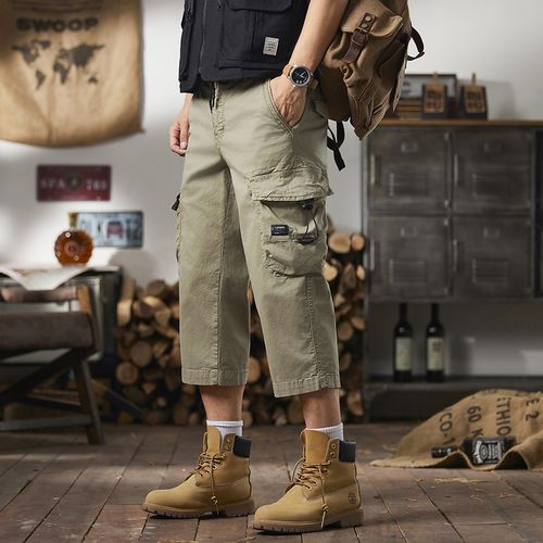 美式复古八分工装裤男夏季薄款宽松潮流直筒休闲七分裤子男款短裤