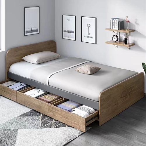 北欧实木儿童床黑胡桃木子v母抽拉拖床小户型现代简约抽屉储物床