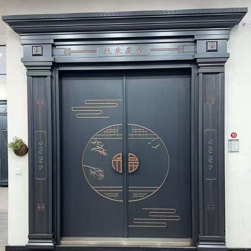 别墅大门双开门农村自建房入户门锌合金防盗门子母对开仿古进户门