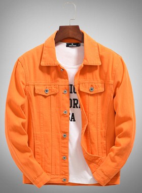 潮牌男士秋季款加绒韩版牛仔夹克男修身长袖休闲外套紫色简约上衣