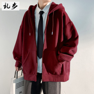 纯色运动服国潮牌宽松慵懒情侣装 开衫 新款 男连帽卫衣外套2024春季