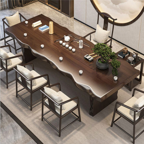 实木大板茶桌新中式禅意办公室整板茶台简约现代家用泡茶桌椅组合