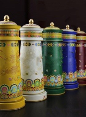唐多括罗藏族转经简电动转轮五行转金筒I插电家用摆件度母药师观