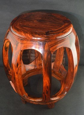 老挝大红酸枝鼓凳工艺品绣墩红木榫卯坐墩客厅酸枝交趾黄檀老料