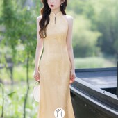 连衣裙 黄色旗袍2025新款 中国风改良无袖 优雅修身 新款