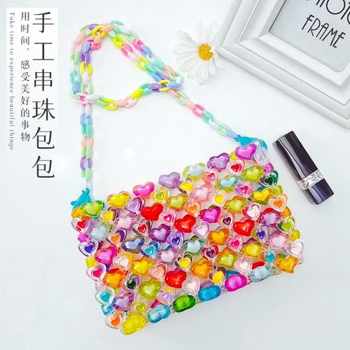 果冻包女彩色串珠包diy材料包手工编织设计感糖果色多巴胺斜挎包
