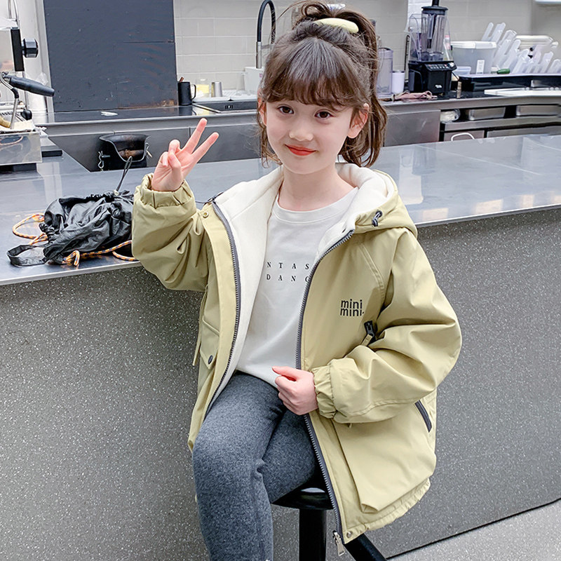 女童加绒加厚外套棉服儿童2024新款保暖双面穿冬装上衣女孩秋冬款