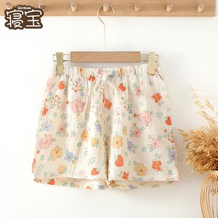 纯棉纱布睡d裤女短裤夏全棉麻透气裤衩家居裤沙滩裤外贸居家睡衣