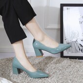 33漆皮职业41 尖头单鞋 4X5浅口粗跟 子女2024秋新款 百搭小码