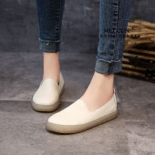 休闲E小白鞋 真皮单鞋 女2023春秋浅口大码 牛筋平软底孕妇套脚妈妈